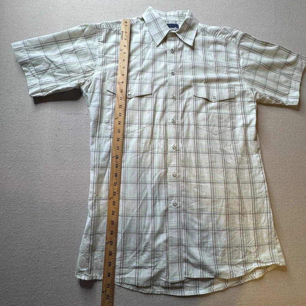 Wrangler Shirt Mens Large Tall Green Striped Western Pearl Snaps Short Sleeve